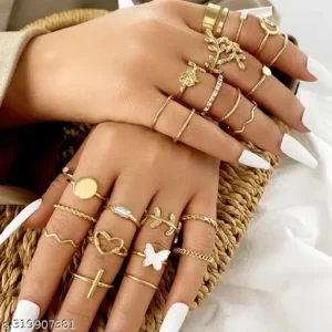 Trendy Gold Plated Set of 24 Contemporary Stackable Rings Set